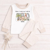 Personalised Birthday Pyjamas for Girls, Safari Animal Stripe PJs, When I Wake Up I Will Be Age Pjs, Jungle Birthday Outfit, Name Pink Bows