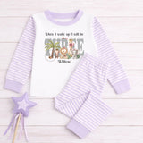 Personalised Birthday Pyjamas for Girls, Safari Animal Stripe PJs, When I Wake Up I Will Be Age Pjs, Jungle Birthday Outfit, Name Pink Bows