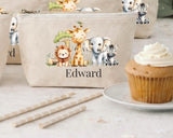 Personalised Safari Party Bags | Jungle Birthday Favour Bags | Neutral Aesthetic Party Pouches | Custom Name Canvas Keepsake