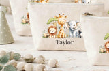 Personalised Safari Party Bags | Jungle Birthday Favour Bags | Neutral Aesthetic Party Pouches | Custom Name Canvas Keepsake