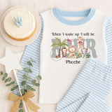 Personalised Birthday Pyjamas for Girls, Safari Animal Stripe PJs, When I Wake Up I Will Be Age Pjs, Jungle Birthday Outfit, Name Pink Bows