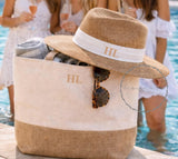 Personalised Beach Bag Set | Tote Bag, Wash Bag & Straw Hat |  Bride Tribe Bags, Bridesmaid Gift, Honeymoon Travel Set, Girls Trip Initials