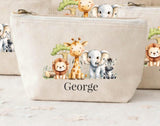 Personalised Safari Party Bags | Jungle Birthday Favour Bags | Neutral Aesthetic Party Pouches | Custom Name Canvas Keepsake