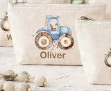 Personalised Tractor Party Bags | Farm Birthday Party Favours | Custom Name Canvas Zip Pouches | Reusable Kids Party Bags | Keepsake