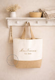 Personalized Bride Tote Bag • Mrs & Est Year Canvas and Jute Shopper • Custom Mrs Name • Honeymoon Travel Beach • Bachelorette