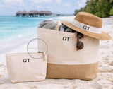 Personalised Beach Bag Set | Tote Bag, Wash Bag & Straw Hat |  Bride Tribe Bags, Bridesmaid Gift, Honeymoon Travel Set, Girls Trip Initials
