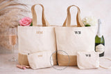 Personalised Beach Bag Set | Tote Bag, Wash Bag & Straw Hat |  Bride Tribe Bags, Bridesmaid Gift, Honeymoon Travel Set, Girls Trip Initials
