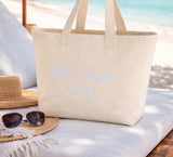 Personalised Mrs New Name & Est Year Canvas Tote Bag ~ Essentials ~ Everyday Bag ~ Honeymoon Bag Gift  ~ Hen Party Bag ~ Baby Blue