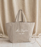 Personalised Mrs Beach Bag | Biscuit Stripe Oversized Tote | Honeymoon Bride Gift