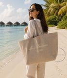Personalised Mrs Beach Bag | Biscuit Stripe Oversized Tote | Honeymoon Bride Gift