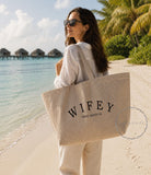 Personalised Bridal Beach Bag | WIFEY Tote Bag | Biscuit Stripe Oversized Wedding Tote | Honeymoon Bag | Bride Gift | BRIDE Beach Bag