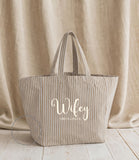 Personalised Wifey Beach Bag | Navy Stripe or Biscuit Stripe Tote Bag | Custom New Mrs Gift | Honeymoon Tote | Bridal Beach Bag | Est Year