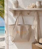 Personalised Mrs Beach Bag | Biscuit Stripe Oversized Tote | Honeymoon Bride Gift
