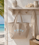 Personalised Bridal Beach Bag | WIFEY Tote Bag | Biscuit Stripe Oversized Wedding Tote | Honeymoon Bag | Bride Gift | BRIDE Beach Bag