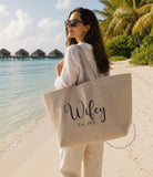 Personalised Wifey Beach Bag | Navy Stripe or Biscuit Stripe Tote Bag | Custom New Mrs Gift | Honeymoon Tote | Bridal Beach Bag | Est Year