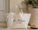 Personalised Bridal Beach Bag | Mrs Tote Bag | Biscuit Stripe Oversized Wedding Tote | Honeymoon Bag | Bride Gift | Bridesmaid Beach Bag
