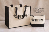 Personalised Bride Tote Bag & Makeup Bag Set | Wifey  Beach Bag | Honeymoon Travel Bag | Mrs Wedding Gift | Bridal Shower | Hen Weekend