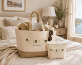 Personalised Bride Tote Bag & Makeup Bag Set | Wifey Jute Beach Bag | Honeymoon Travel Bag | Mrs Wedding Gift | Bridal Shower | Hen Weekend