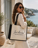Personalised Just Married Natural/Black Jute Bag • Mrs or Est Year Canvas Make Up Bag • Custom Mrs Name • Honeymoon Travel Bag •Wedding Gift
