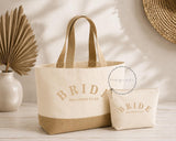 Personalized Bride Tote Bag • WIFEY Canvas & Jute Shopper • Custom Mrs Name • Hen Party Bag • Honeymoon Travel Beach • Bachelorette