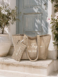 Personalised Beige Stripe Tote Bag & Pouch | New Mrs Wedding Bag | Bride or Wifey Gift | Initials Beach Bag | Honeymoon Travel Tote | Hen Do