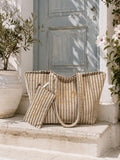 Personalised Beige Stripe Tote Bag & Pouch | New Mrs Wedding Bag | Bride or Wifey Gift | Beach Bag | Honeymoon Travel Tote | Hen Do Gift