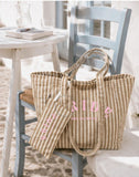Personalised Beige Stripe Tote Bag & Pouch | New Mrs Wedding Bag | Bride or Wifey Gift | Beach Bag | Honeymoon Travel Tote | Hen Do Gift
