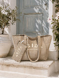 Personalised Beige Stripe Tote Bag & Make Up Pouch | Wedding Bag | Bride or Wifey Gift | Beach Bag | Honeymoon Travel Tote | Hen Do Gift
