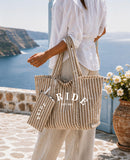 Personalised Beige Stripe Tote Bag & Make Up Pouch | Wedding Bag | Bride or Wifey Gift | Beach Bag | Honeymoon Travel Tote | Hen Do Gift