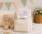 Personalised Kids Mini Rucksack with Tassel, Girls  Nursery Backpack, Toddler, Preschool School Bag, Custom Name Backpack Unicorn Rainbow