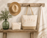 Personalized Bride Tote Bag • WIFEY Canvas & Jute Shopper • Custom Mrs Name • Hen Party Bag • Honeymoon Travel Beach • Bachelorette