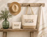 Personalised Bride Bag & Makeup Bag, Bridal Tote Bag Set, Bride to Be Gift, Wedding Morning Bag, Hen Party Honeymoon Gift MRS, BRIDE, WIFEY