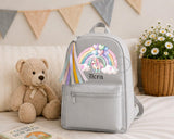 Personalised Kids Mini Rucksack with Tassel, Girls  Nursery Backpack, Toddler, Preschool School Bag, Custom Name Backpack Unicorn Rainbow