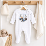 Personalised Racing Car First Birthday Outfit, When I Wake Up I Will Be 1, 2, 3, Boys Birthday Sleepsuit, Baby Vest, Bib or Sleepwear Set