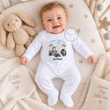 Personalised Racing Car First Birthday Outfit, When I Wake Up I Will Be 1, 2, 3, Boys Birthday Sleepsuit, Baby Vest, Bib or Sleepwear Set