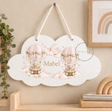 Personalised Wooden Cloud Sign, Hot Air Balloon Nursery Sign, Baby Name Plaque, Kids Bedroom Door Sign, New Baby Gift, Nursery Decor Toddler