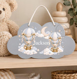 Personalised Wooden Cloud Sign, Hot Air Balloon Nursery Sign, Baby Name Plaque, Kids Bedroom Door Sign, New Baby Gift, Nursery Decor Toddler