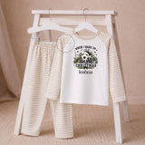 Personalised Christmas Eve Kids Stripe Set, Football Xmas Outfit, When I Wake Up It Will Be Christmas, Boys Girls Festive Night Before