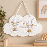 Personalised Wooden Cloud Sign, Hot Air Balloon Nursery Sign, Baby Name Plaque, Kids Bedroom Door Sign, New Baby Gift, Nursery Decor Toddler