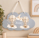 Personalised Wooden Cloud Sign, Hot Air Balloon Nursery Sign, Baby Name Plaque, Kids Bedroom Door Sign, New Baby Gift, Nursery Decor Toddler
