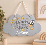Personalised Wooden Cloud Sign, Space Astronaut Nursery Sign, Baby Name Plaque, Kids Bedroom Door Sign, New Baby Gift, Nursery Decor Toddler