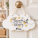 Personalised Wooden Cloud Sign, Space Astronaut Nursery Sign, Baby Name Plaque, Kids Bedroom Door Sign, New Baby Gift, Nursery Decor Toddler