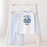 Personalised Christmas Eve Kids Stripe Set, Football Xmas Outfit, When I Wake Up It Will Be Christmas, Boys Girls Festive Night Before