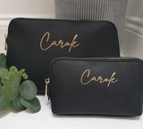 Personalised Faux Leather Make Up Bag  Cosmetic Bag Toiletry Wash bag Passport Holder & Luggage Tag