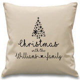 Christmas with the Family Name - Personalised Christmas Cushion with Christmas Tree