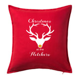 Christmas at the Family Name - Personalised Christmas Cushion with Stag Head