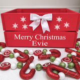 Merry Christmas Box Crate With Bow Personalised Wooden Gift Box