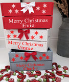 Merry Christmas Box Crate With Bow Personalised Wooden Gift Box