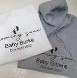 Coming Soon ~ Baby Announcement Sweatshirt Hoodie ~ Personalised Name and Date