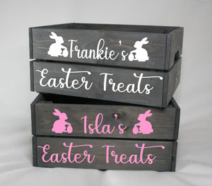 Personalised Easter Treats Crate Rustic Grey Stain Easter Gifts Easter Box